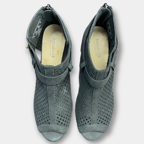 Roebuck & Co Wedge Sandal Peep Toe Bootie  Dark Charcoal Size 8.5 - Picture 3 of 11